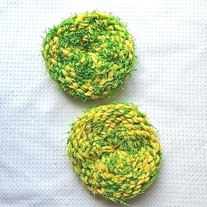 Eco-Friendly Variegated Yarn Kitchen Scrubber Set of 2 Green Yellow